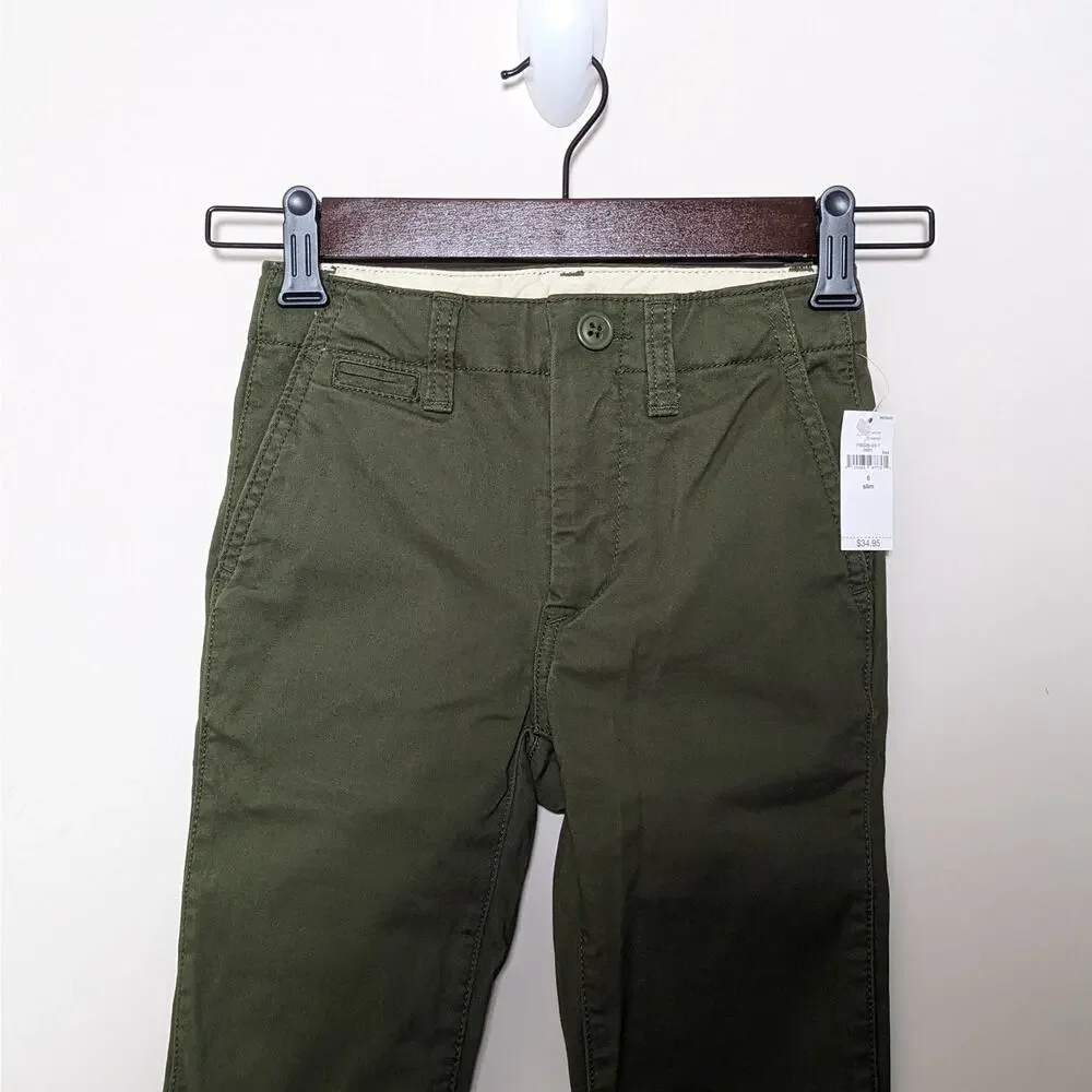 NWT Gap Kids Uniform Lived-In Khakis Size 6 Slim Cypress Green with Washwell